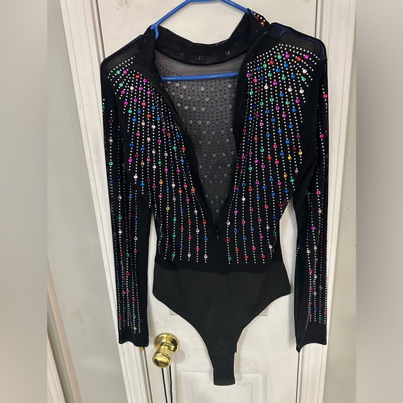 Colorful rhinestone mesh mockneck bodysuit - Picture 5 of 5